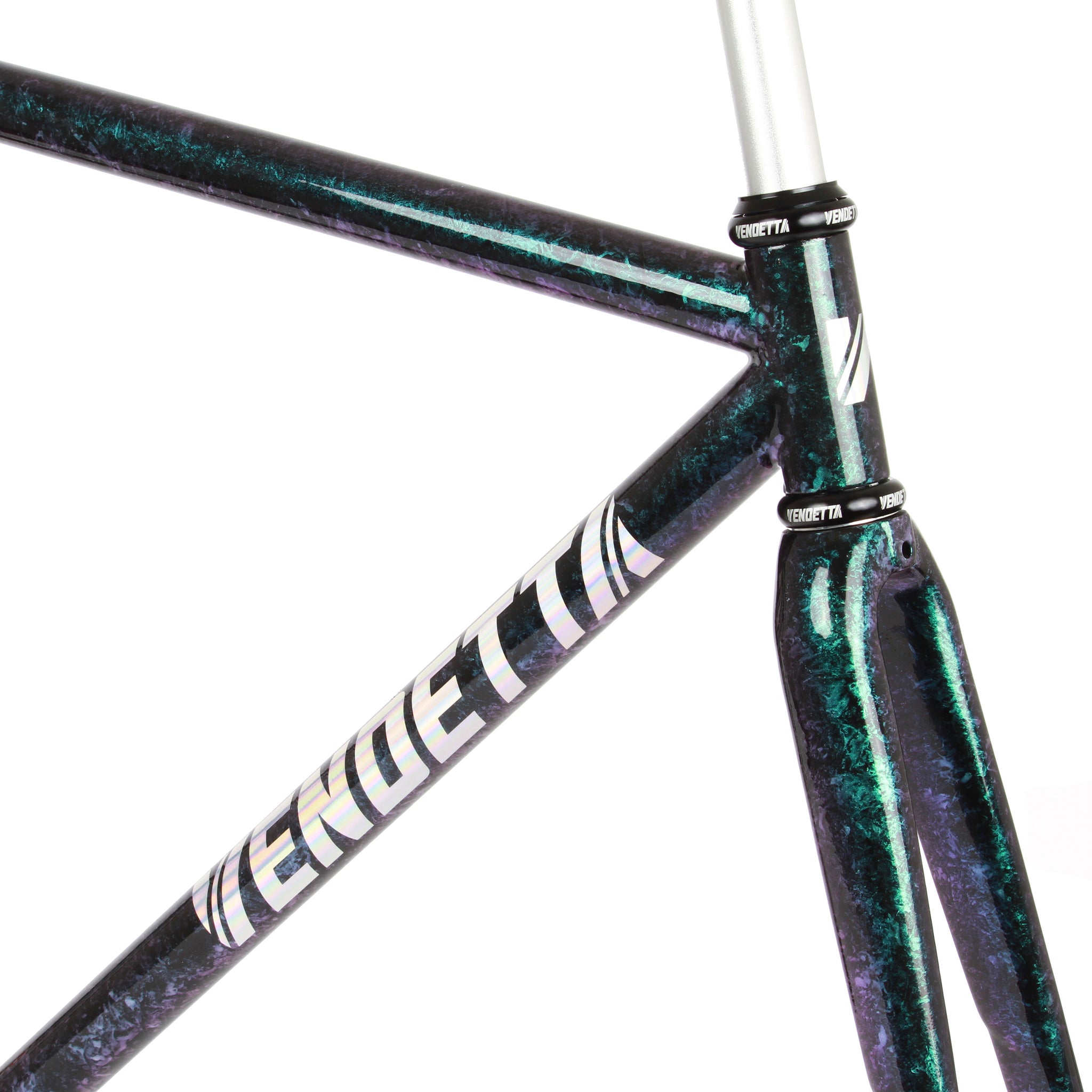 Vendetta Mega Low Pro Triplet frameset - purple/green marble - Retrogression Fixed Gear