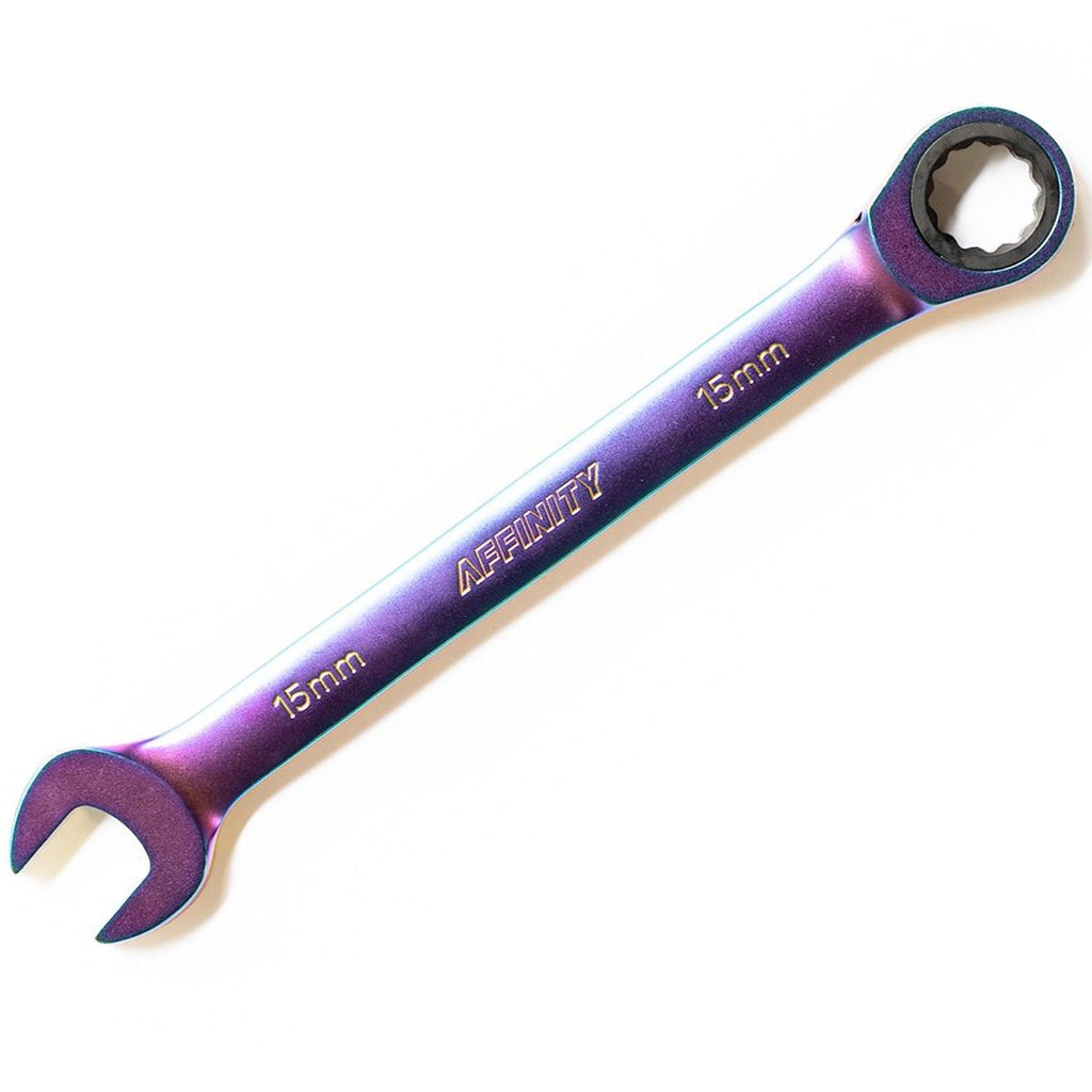 Affinity long 15mm ratcheting combination wrench - Retrogression Fixed Gear